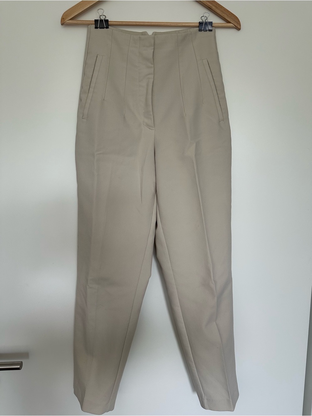 Zara High-Waist Tailored Pants in Light Beige